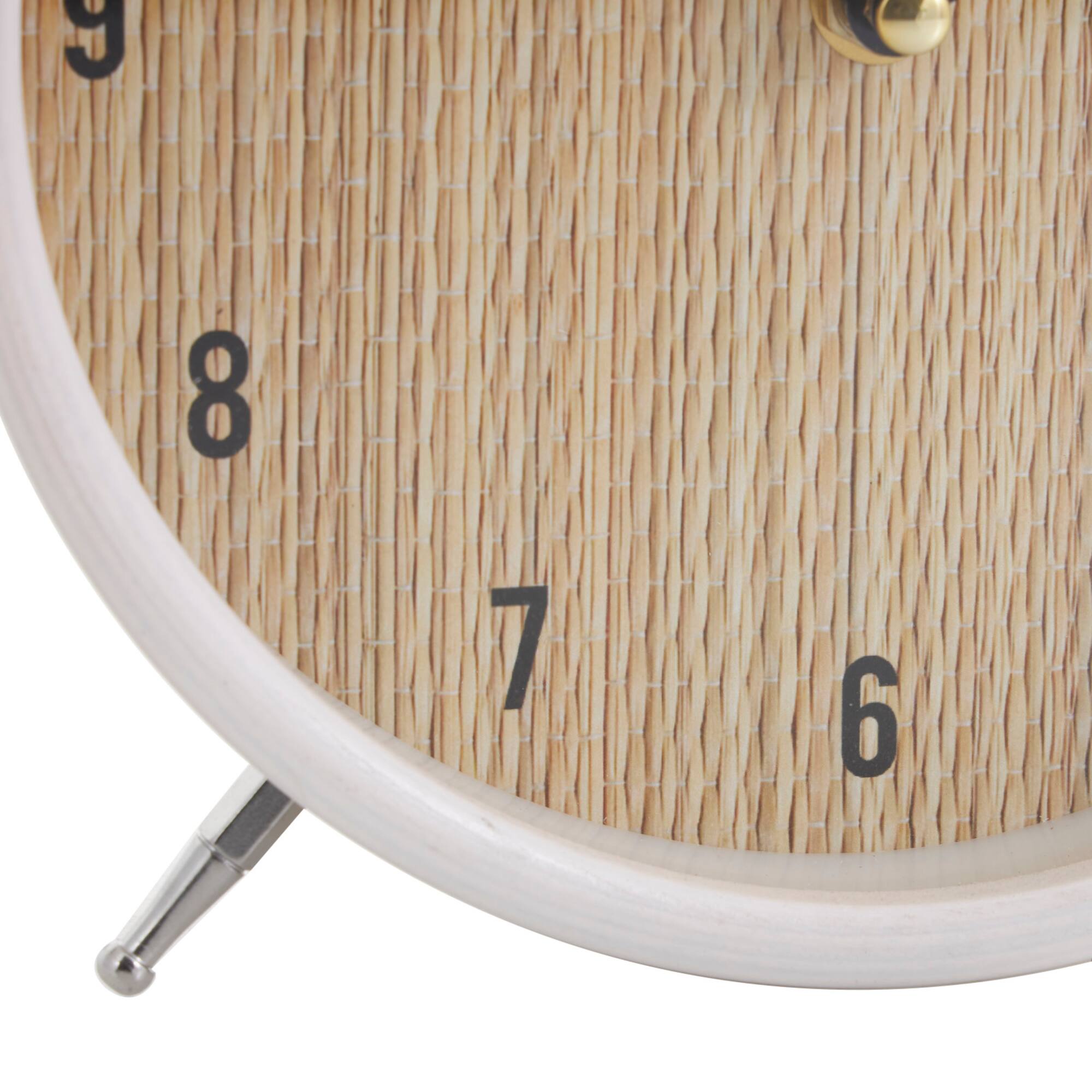 7" Light Brown Wood Woven Clock with White Frame & Silver Legs